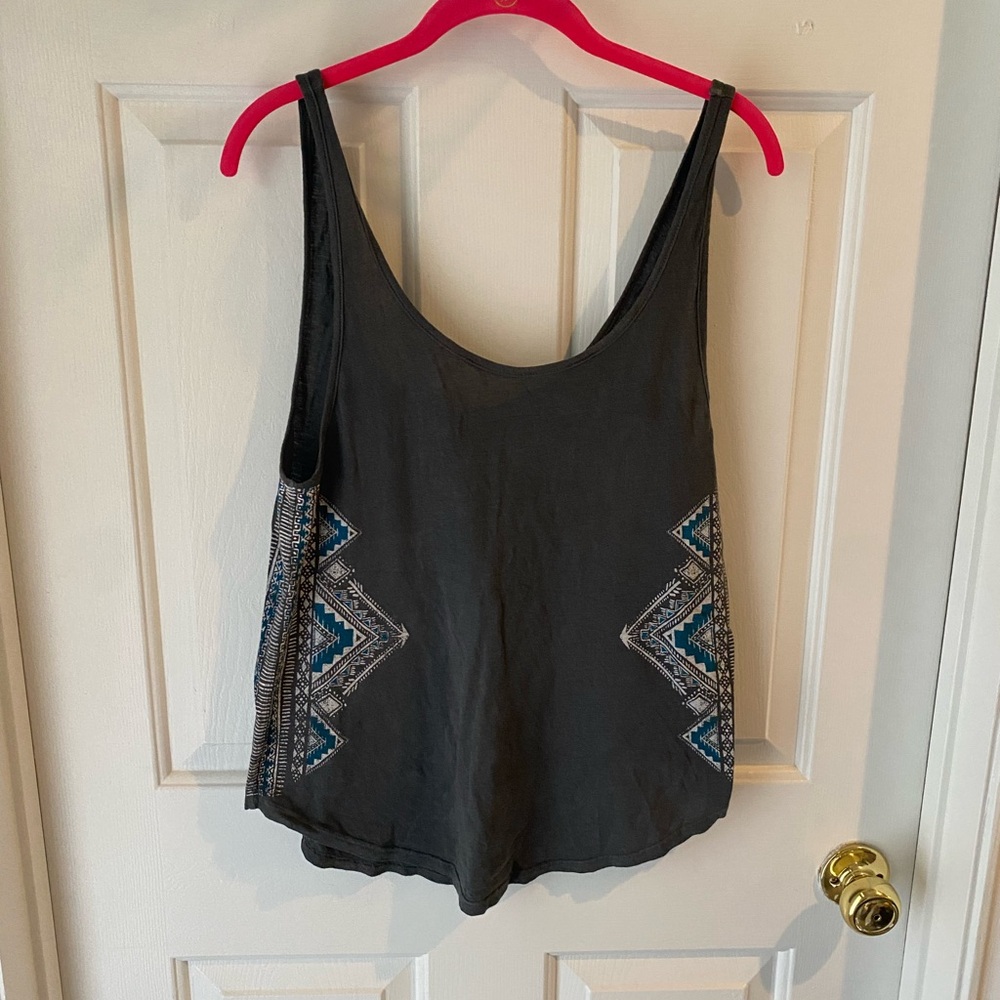 Gray Sleeveless Top with Blue Accents